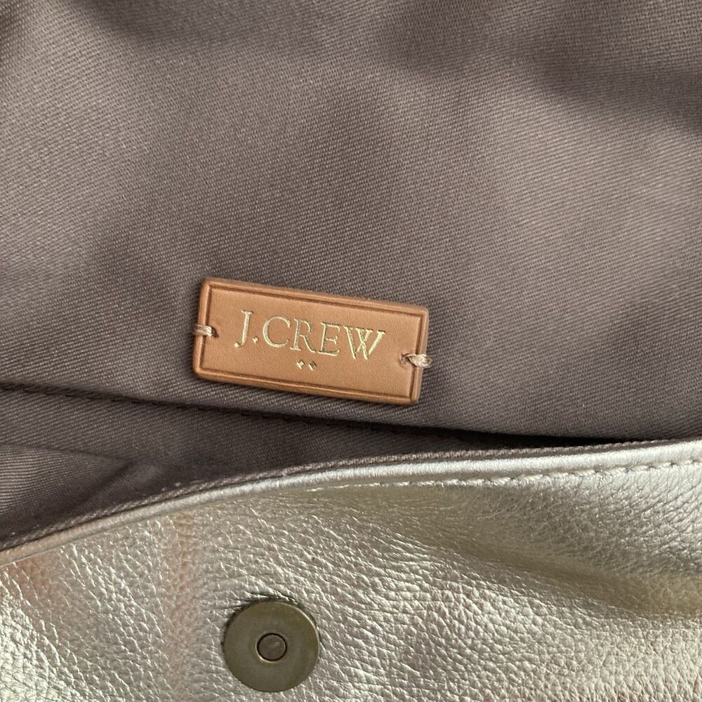 J. Crew Gold Leather Envelope Purse Clutch Chain Strap Metallic Evening Cocktail - Picture 4 of 10